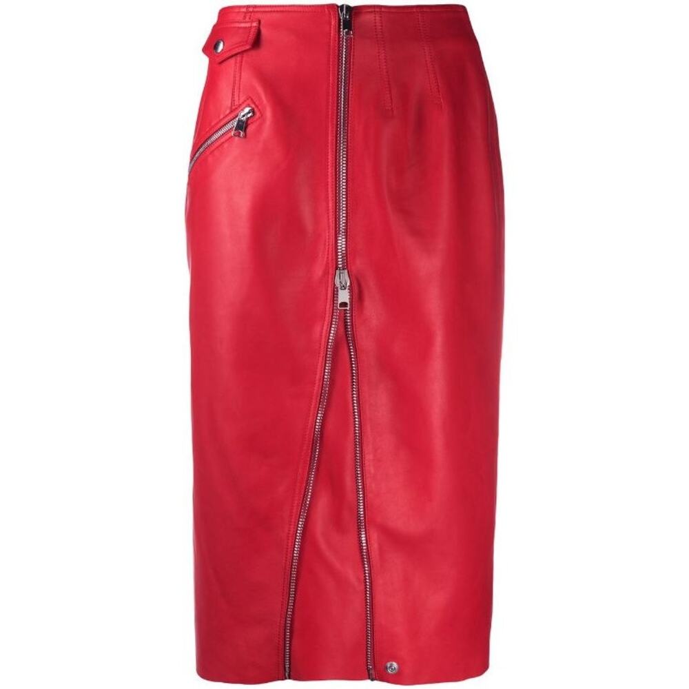 Alexander McQueen Zip-Embellished Leather Midi Skirt - Picture 2 of 16